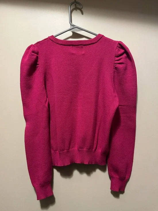 Pink Rose Fuchsia Puff-Sleeve Crewneck Sweater - Picture 4 of 7